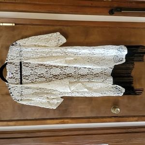 LulaRoe Antique White Lace with Black Fringe Cardigan Size S